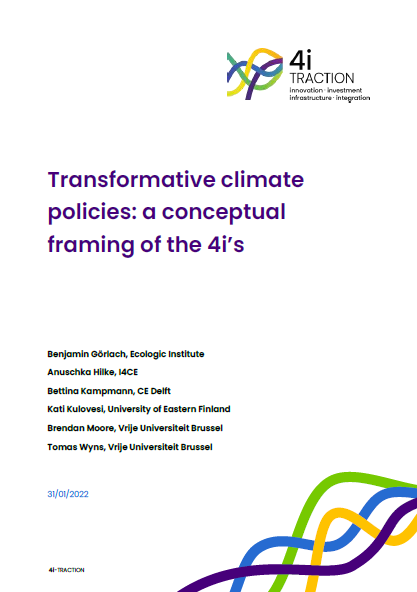 Cover of the 4i-TRACTION report "Transformative climate policies: a conceptual framing of the 4i’s"