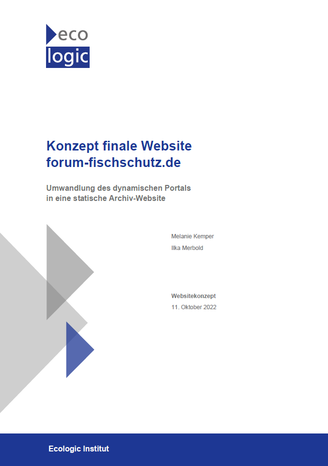 cover of the concept paper "Konzept finale Website forum-fischschutz.de. Umwandlung des dynamischen Portals in eine statische Archiv-Website"